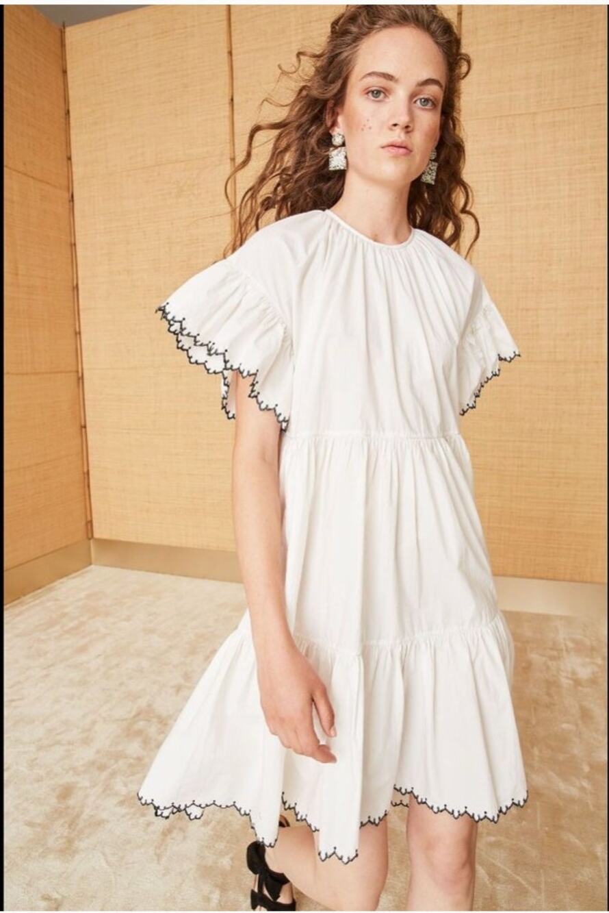 Ulla Johnson Rosemarie Embroidered Cotton Poplin Tiered Midi Dress White Size 4
